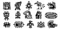 Mayan symbols. Ancient civilization religious totem characters, monochrome icons of mexican indian aztec inca indigenous