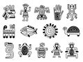 Mayan totem symbols, tattoo ethnic signs. Ornate aztec mythology, mexican indian or inca mythological tradition decent