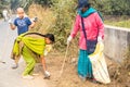 Mayapur, West Bengal, India - Dec 14, 2019. volunteers collecting garbage in India. international Ecology group.