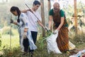 Mayapur, West Bengal, India - Dec 14, 2019. volunteers collecting garbage in India. international Ecology group. Team