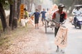 Mayapur, West Bengal, India - Dec 14, 2019. volunteers collecting garbage in India. international Ecology group. Team