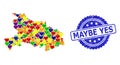 Maybe Yes Rubber Badge and Colored Love Mosaic Map of Hubei Province for LGBT