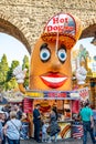 Mayen Germany 14.10.2018 fairground huge hot dog store at folk festival in Rhineland Palantino lukasmarkt Mayen