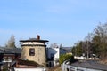 Mayen, Germany - 02 13 2022: industrial zone street with an old railroad tower