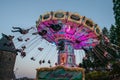 Mayen Germany 14.10.2018 sunset at huge chain carousel ride at folk festival in Rhineland Palantino lukasmarkt Mayen