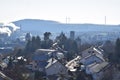Mayen, Germany - 02 13 2022: old town Mayen in winter, smoke above old town