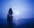 Mayflower II replica in moonlight,