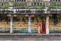 Indian women inside the Vaitheeswaran Koil temple Royalty Free Stock Photo