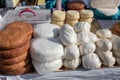 Cheese products provided at the cheese festival, an ethnic festival of peoples for the preservation of traditions and customs.