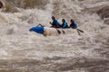 Maykop Republic of Adygea, Russian Federation, 05.01.2017; Rafting, brave and courageous people conquer water obstacles on a mount