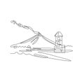 Mayon Volcano or Mount Mayon with Cagsawa Church Bell Tower Ruins Continuous Line Drawing Royalty Free Stock Photo