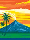 Mayon Volcano Natural Park in Bicol Region Luzon Philippines WPA Art Deco Poster Royalty Free Stock Photo