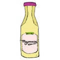 Mayonnaise bottle with hand drawn letters.