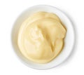 Mayonnaise in round dish on white background Royalty Free Stock Photo