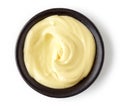 Mayonnaise in round dish on white background Royalty Free Stock Photo