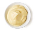 Mayonnaise in round dish on white background