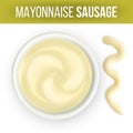 Mayonnaise Sauce In Dip Bowl And Splash Vector