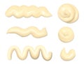 Mayonnaise sauce drops. Collection of realistic cheese sauce smears. Vector illustration of cream yogurt texture blobs