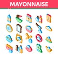 Mayonnaise Spice Sauce Isometric Icons Set Vector