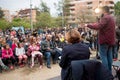 Barcelona, Spain - 07 may 2019: city mayor Ada Colau gives a press conference during re election campaign for party