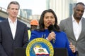 Mayor London Breed speaking at a Clean California Press Conf in San Francisco