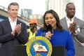 Mayor London Breed speaking at a Clean California Press Conf in San Francisco
