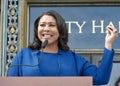 Mayor London Breed speaking at a Press conf in San Francisco, CA