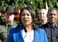 Mayor London Breed speaking at a Press Conf in Union Square discussing the Safe Shopping Initiative