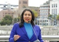 Mayor London Breed speaking about the waterfront flood study and flood measures