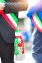 Mayors of Italian municipalities. Detail of the tricolor Royalty Free Stock Photo