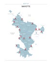 Mayotte map vector with red pin Royalty Free Stock Photo
