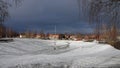 Maypole of Leksand in winter in Dalarna, Sweden Royalty Free Stock Photo