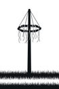 maypole with ribbons on meadow silhouette on white Royalty Free Stock Photo