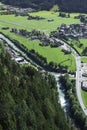 MAYRHOFEN, AUSTRIA - Jun 22, 2019: Image of Ziller river valley from above Royalty Free Stock Photo