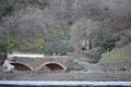 Mayschoss, Germany - 02 13 2023:  remaining half stone bridge after the Ahr flood disaster Royalty Free Stock Photo