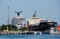 Mazatlan, Mexico - November 8, 2022 - The cruise ship and cargo vessel docked by the harbor