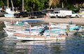 Mazatlan, Mexico - November 8, 2022 - The small boats docked by the bay