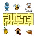 Cartoon Maze Game Education For Kids Help The Bird, The Bee And The Dog To Reach Their Home
