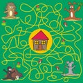 Maze, labyrinth, animals, leisure activity, vector illustration