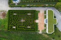 Maze of bushes in botanical park - nature background  Labyrinth from above. Aerial view Natural maze from the hedge, good fun Royalty Free Stock Photo