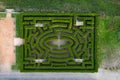 Maze of bushes in botanical park - nature background  Labyrinth from above. Aerial view Natural maze from the hedge, good fun Royalty Free Stock Photo