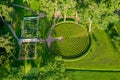 A maze of bushes in the landscape park of Peterhof. Bushes pattern. Summer season. Lawn design. View from above Royalty Free Stock Photo