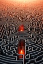 A maze with a candle in the middle of it, AI