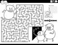 Maze with cartoon piglet running to school coloring page