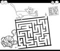 Maze with cat and wool coloring page Royalty Free Stock Photo