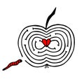 Maze with caterpillar and apple. eps10 vector illustration. hand drawing Royalty Free Stock Photo
