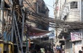 Maze of chaotic electricity cables in a street of Kolkata Royalty Free Stock Photo