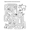 maze for children animals looking for food, coloring book