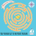 Maze children game. Help the boat get to the pirate treasure. Kids activity sheet