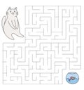 A maze for children with grumpy cat. Cute fat cat is looking for an aquarium with a fish. Children's educational Royalty Free Stock Photo